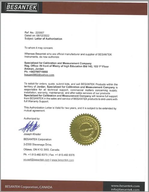 Authorization document for Besantek Corporation